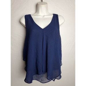 Womens Size Small E & M Blue Sheer V-Neck Sleeveless Top